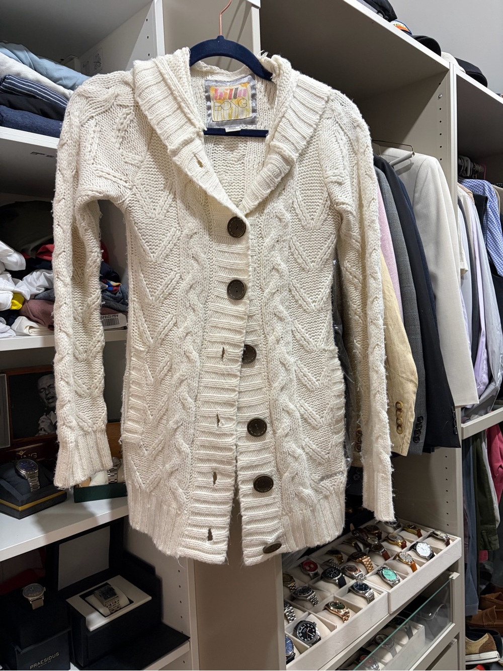 Billabong Cream Cable Knit Hooded Cardigan